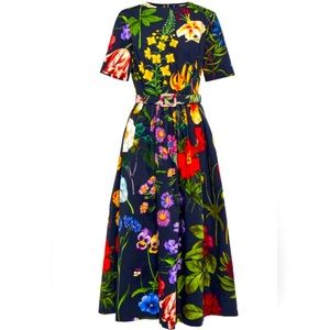 Oscar de la Renta Floral Belted Midi Dress Size 10